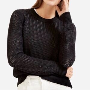 Everlane Mesh Black Crewneck Sweater Women’s XS Black Cotton Cottage Core Cozy